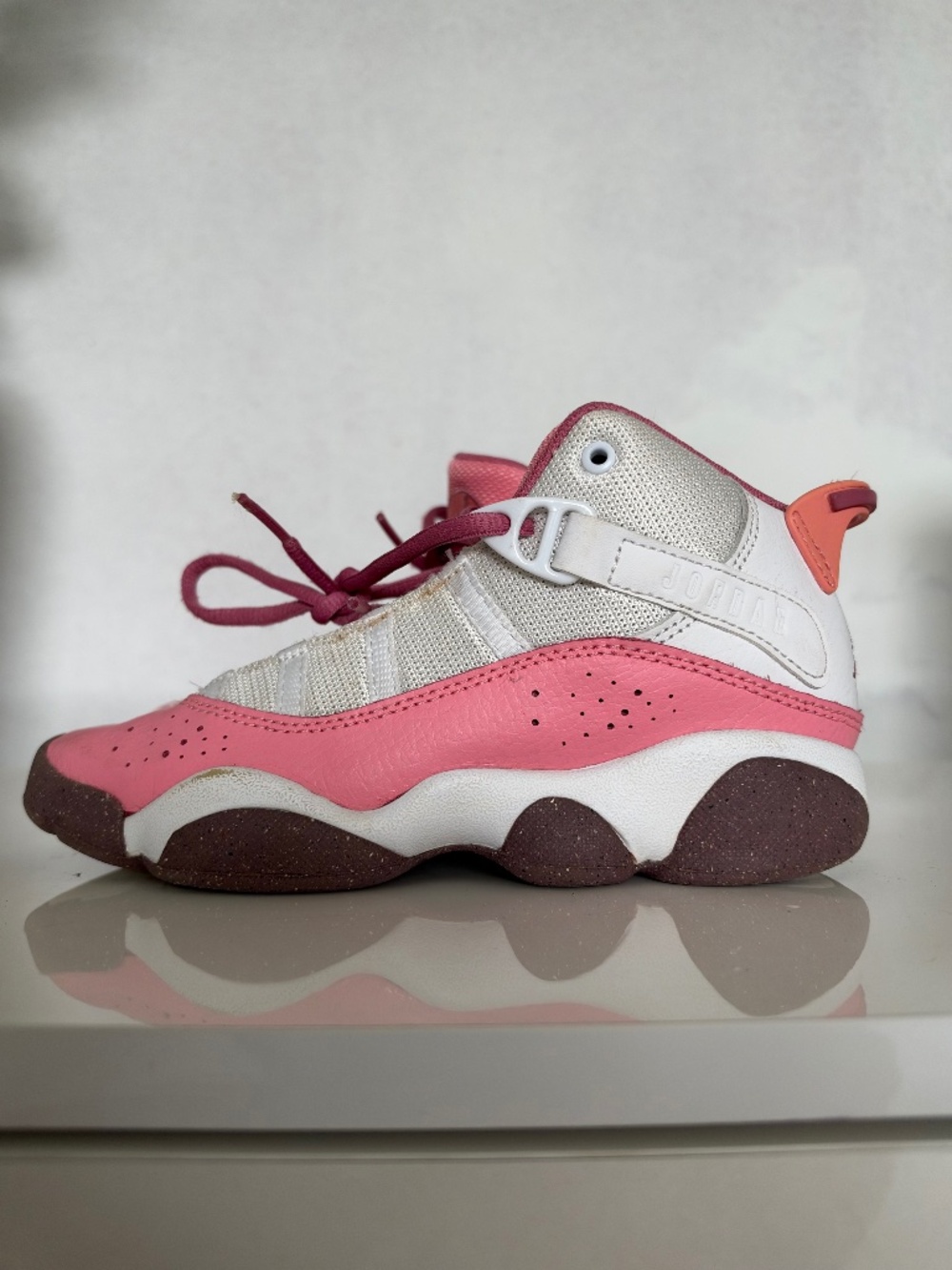 Air Jordan 6 Rings Pink & White – Girls’ Size 1Y